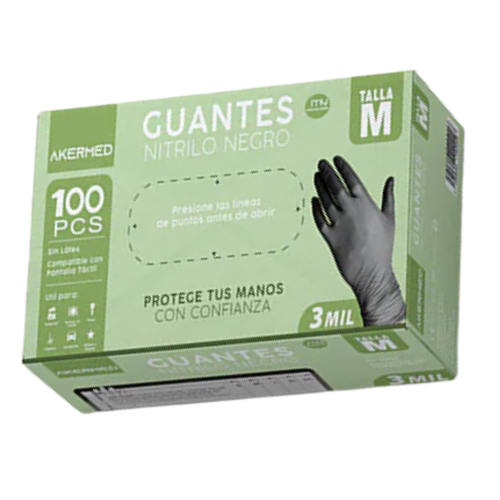 GUANTES DE NITRILO COLOR NEGRO TALLA M X 100 (AKERMED)